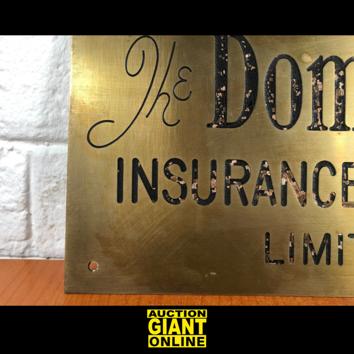 Vintage 'The Dominion Insurance Company' Brass Sign - Image 3