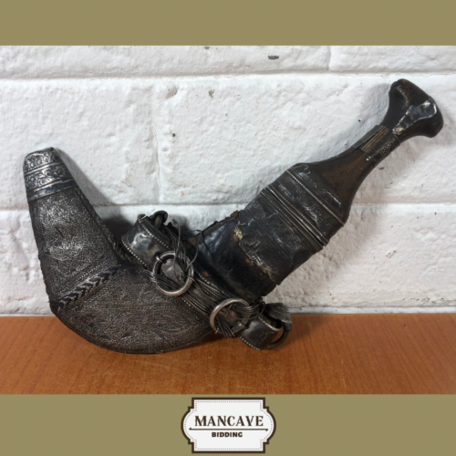 Vintage Arabian Jambiya Dagger with Silver Filigree on Sheath