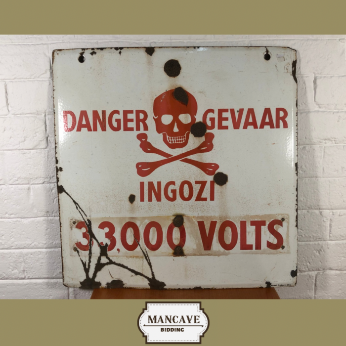 LARGE Vintage Enamel Danger Sign