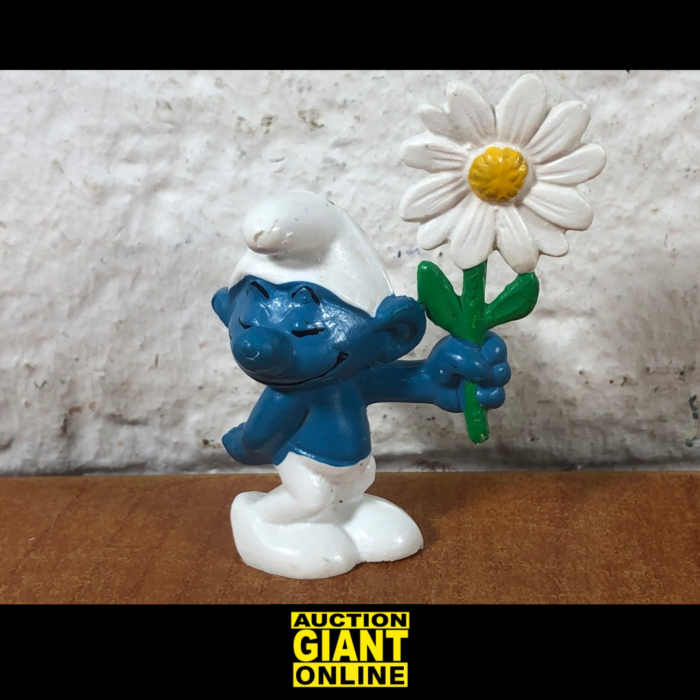 Vintage Smurf with Daisy Figurine (Made in West Germany)