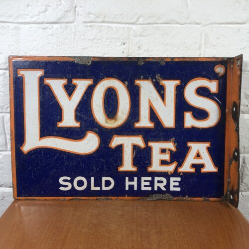 Original Vintage Double-Sided Lyon's Tea Enamel Sign