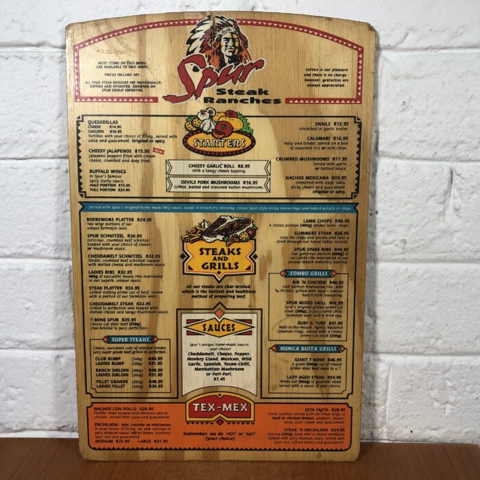 Vintage Spur Menu