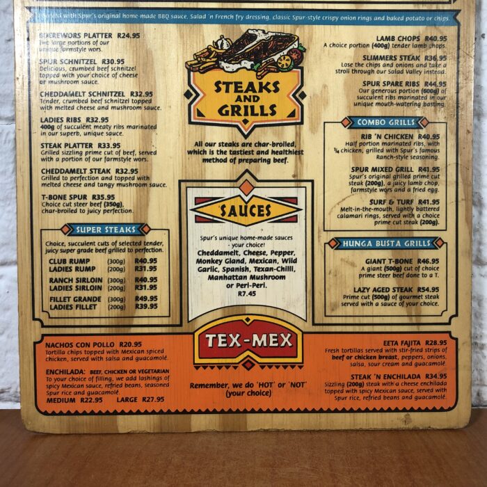 Vintage Spur Menu - Image 4