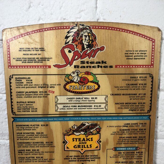 Vintage Spur Menu - Image 2