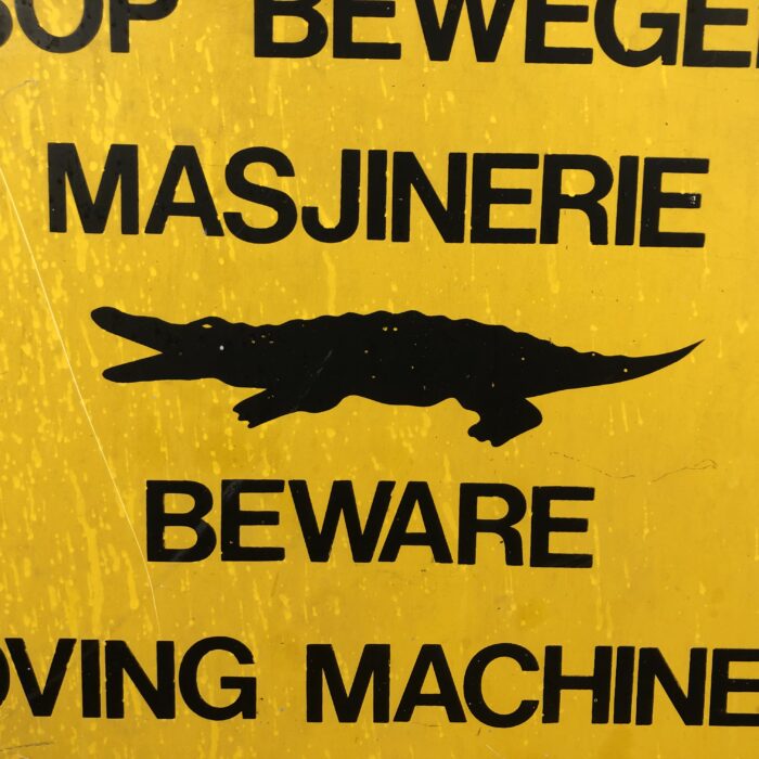 Vintage 'Beware Moving Machinery' Metal Sign - Image 3