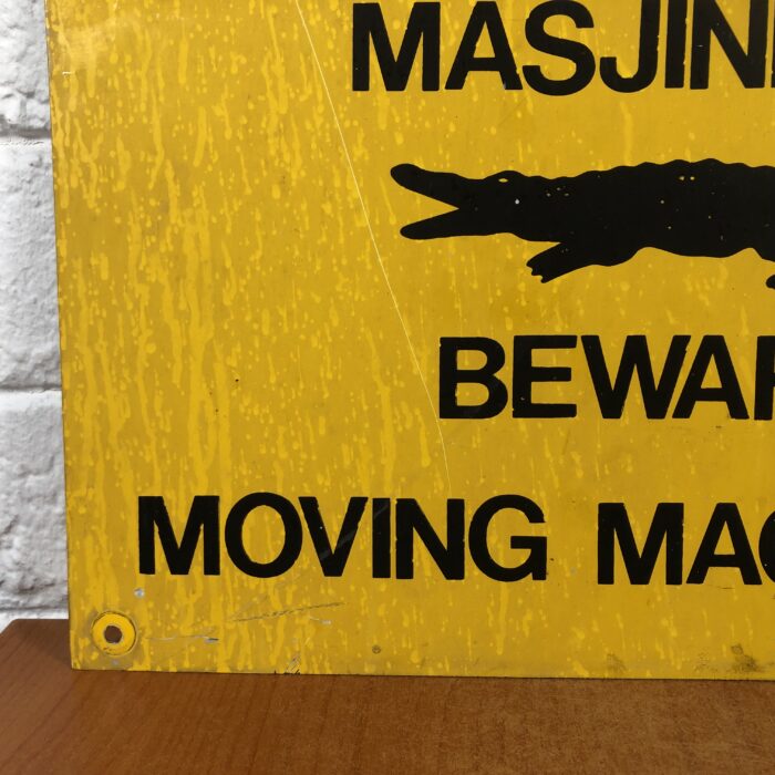 Vintage 'Beware Moving Machinery' Metal Sign - Image 5