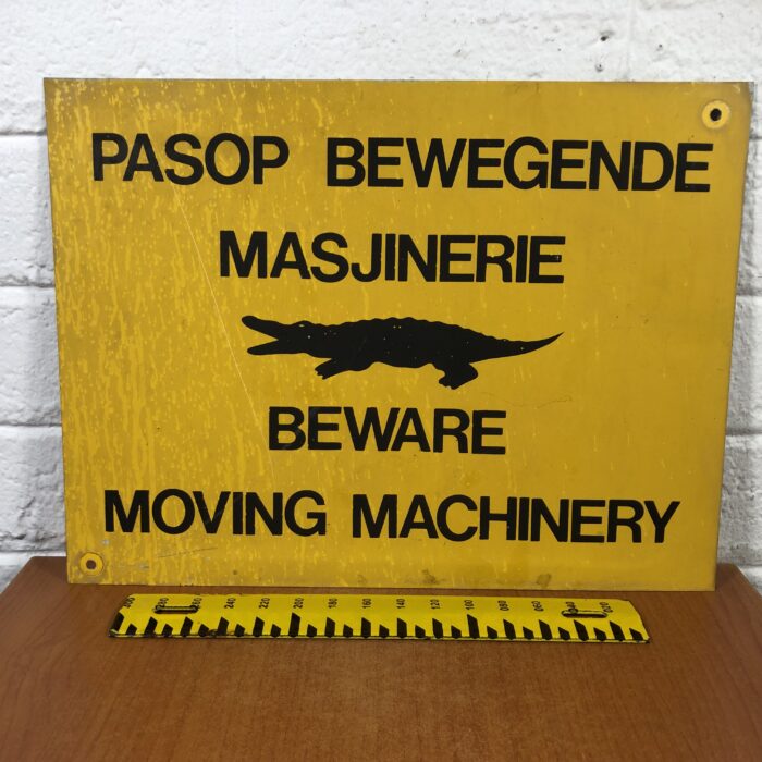 Vintage 'Beware Moving Machinery' Metal Sign - Image 8