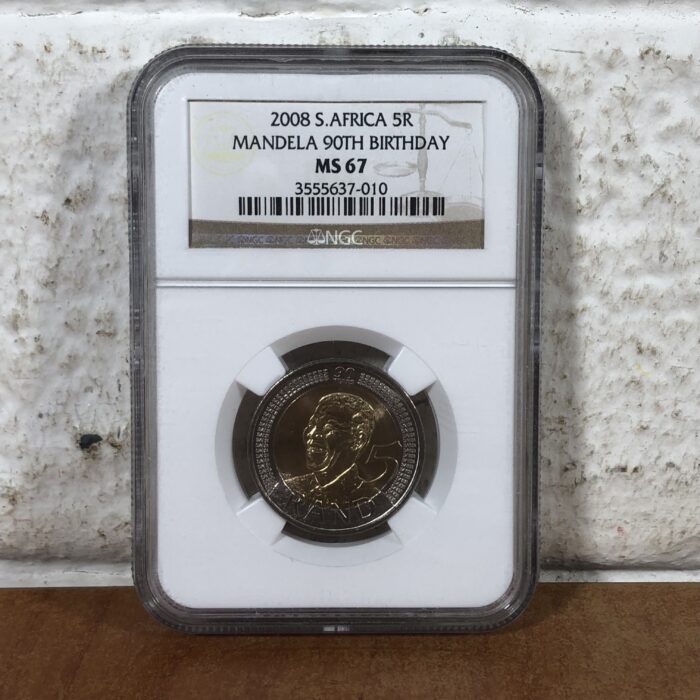 2008 Nelson Mandela 90th Birthday 5 Rand Coin (Graded MS67 by NGC)