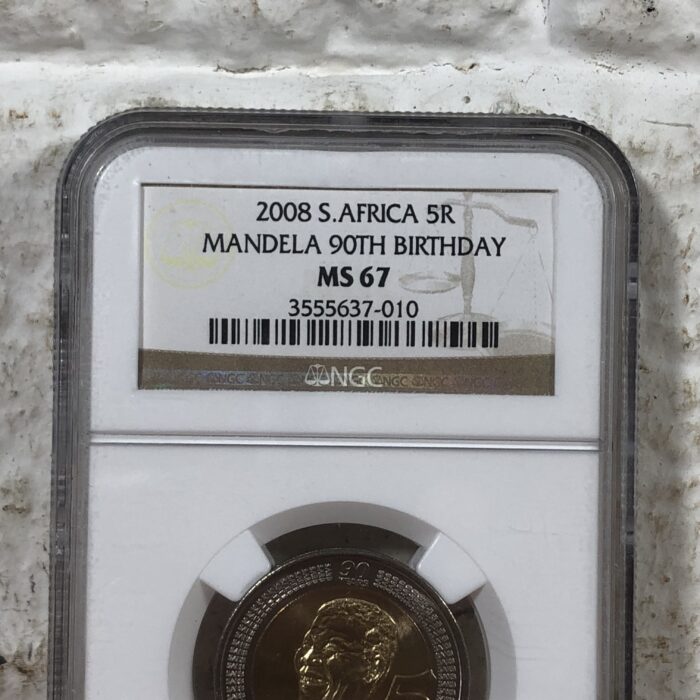 2008 Nelson Mandela 90th Birthday 5 Rand Coin (Graded MS67 by NGC) - Image 2