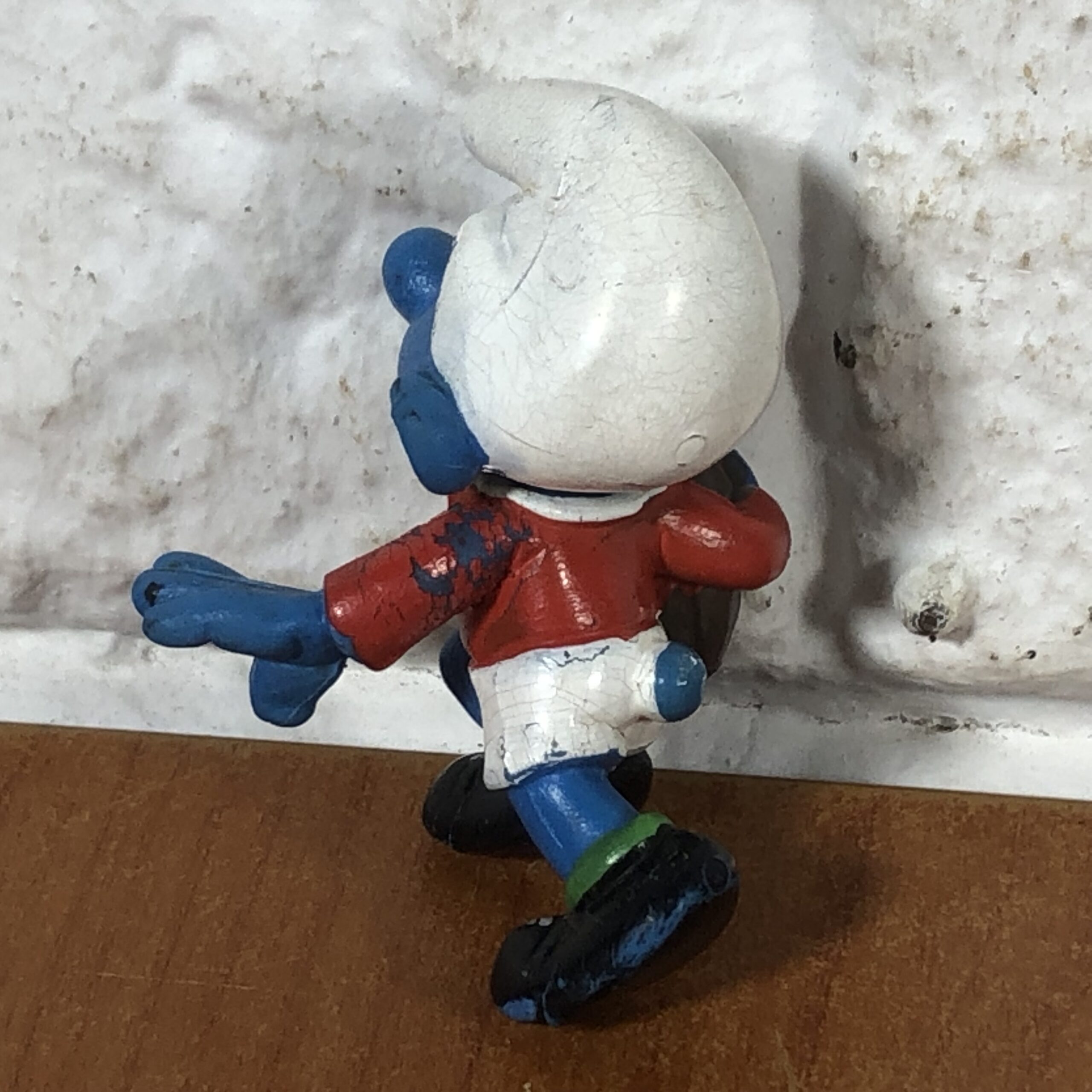PEYO Figurine Schleich Schtroumpfs Rugby casque Blanc 1980 smurf figure