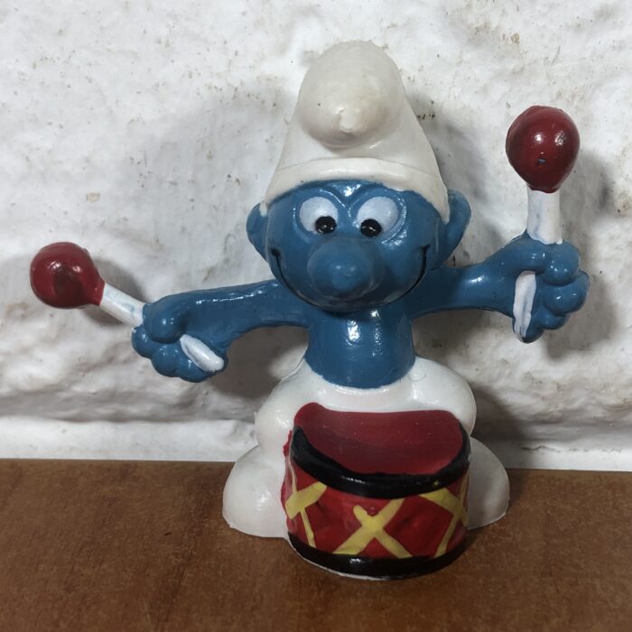 Vintage Peyo Drummer Smurf Figurine (Made in Hong Kong)