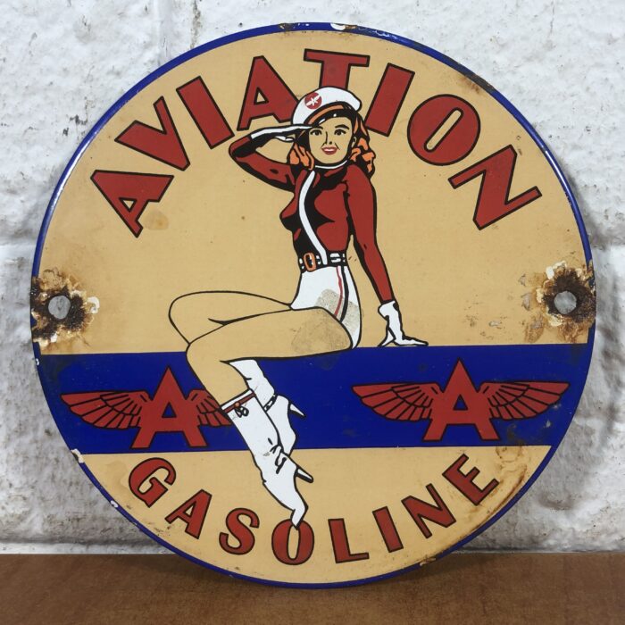 Vintage Enamel Aviation Gasoline Sign