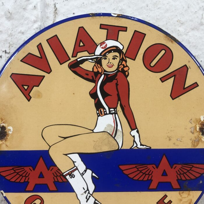 Vintage Enamel Aviation Gasoline Sign - Image 2