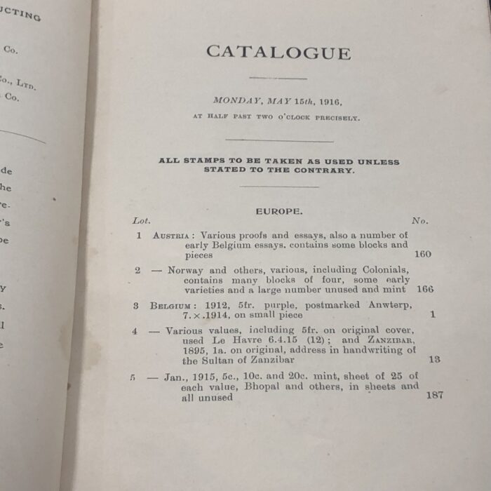 Antique 1916 Auction Catalogue of Postage Stamps - Image 6