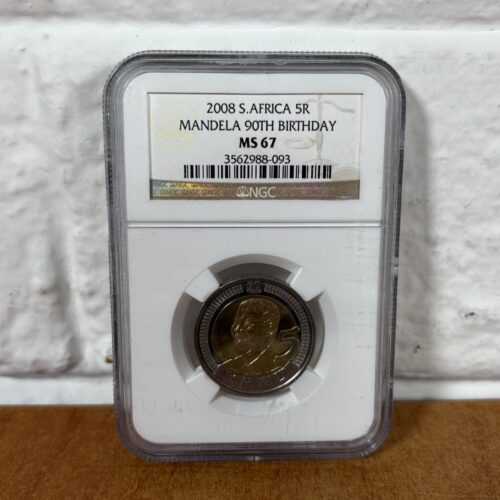 2008 Nelson Mandela 90th Birthday 5 Rand Coin (Graded MS67 by NGC)