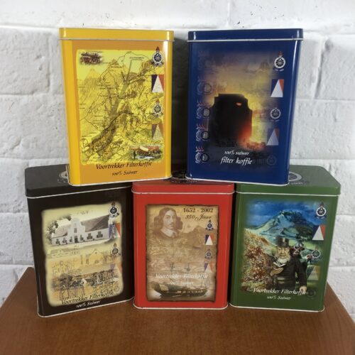 Set of 5 Vintage Voortrekker Coffee Tins