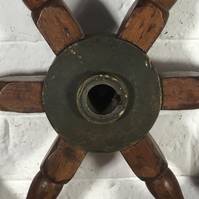 Large Vintage Nautical Wood & Brass Ship Steering Wheel - Image 7