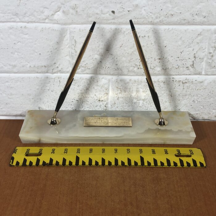 Vintage Cross 1/20 10K Rolled Gold Pen & Mechanical Pencil Set with Marble Desktop Stand - Image 8