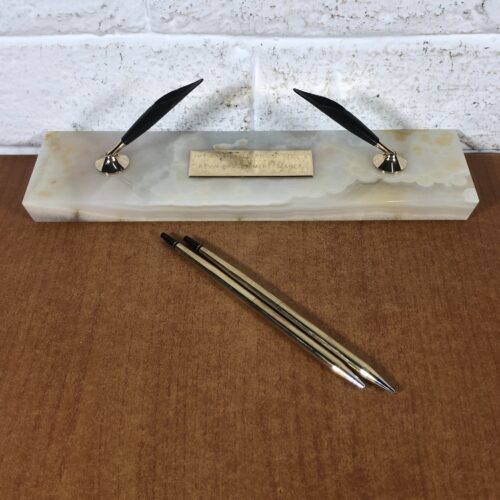 Vintage Cross 1/20 10K Rolled Gold Pen & Mechanical Pencil Set with Marble Desktop Stand