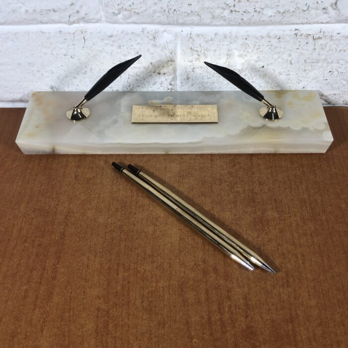 Vintage Cross 1/20 10K Rolled Gold Pen & Mechanical Pencil Set with Marble Desktop Stand