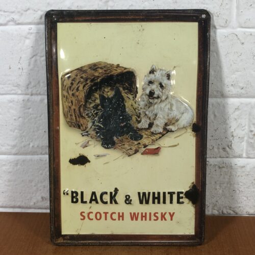 Vintage Embossed Black & White Scotch Whisky Sign