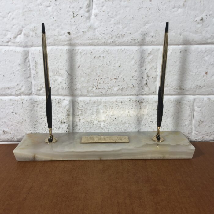 Vintage Cross 1/20 10K Rolled Gold Pen & Mechanical Pencil Set with Marble Desktop Stand - Image 3