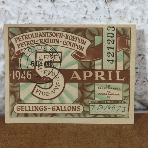 Vintage 1946 Five Gallon Petrol Coupon