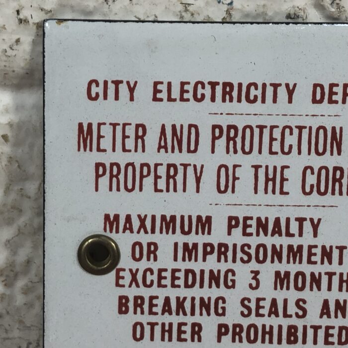 Small Vintage Enamel City Electricity Department Sign - Image 2