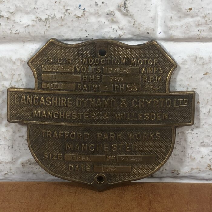 Vintage Brass Machine Name Plate