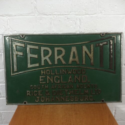 Large Vintage Cast Iron Ferranti Machine Sign