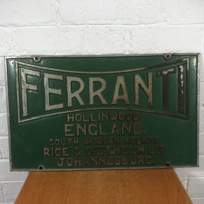 Large Vintage Cast Iron Ferranti Machine Sign