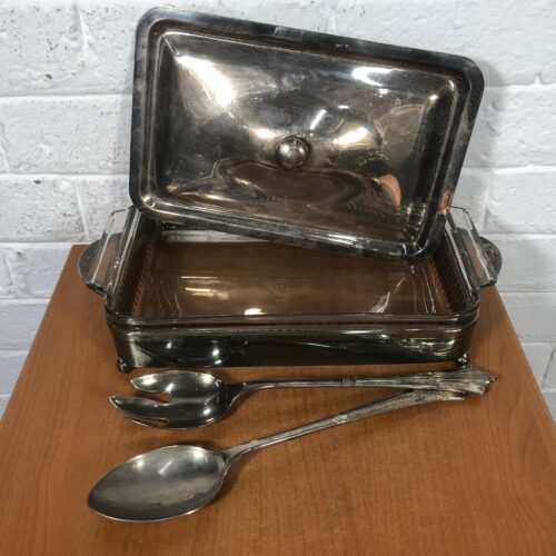 Vintage Silver-Plated Serving Dish & Serving Spoons