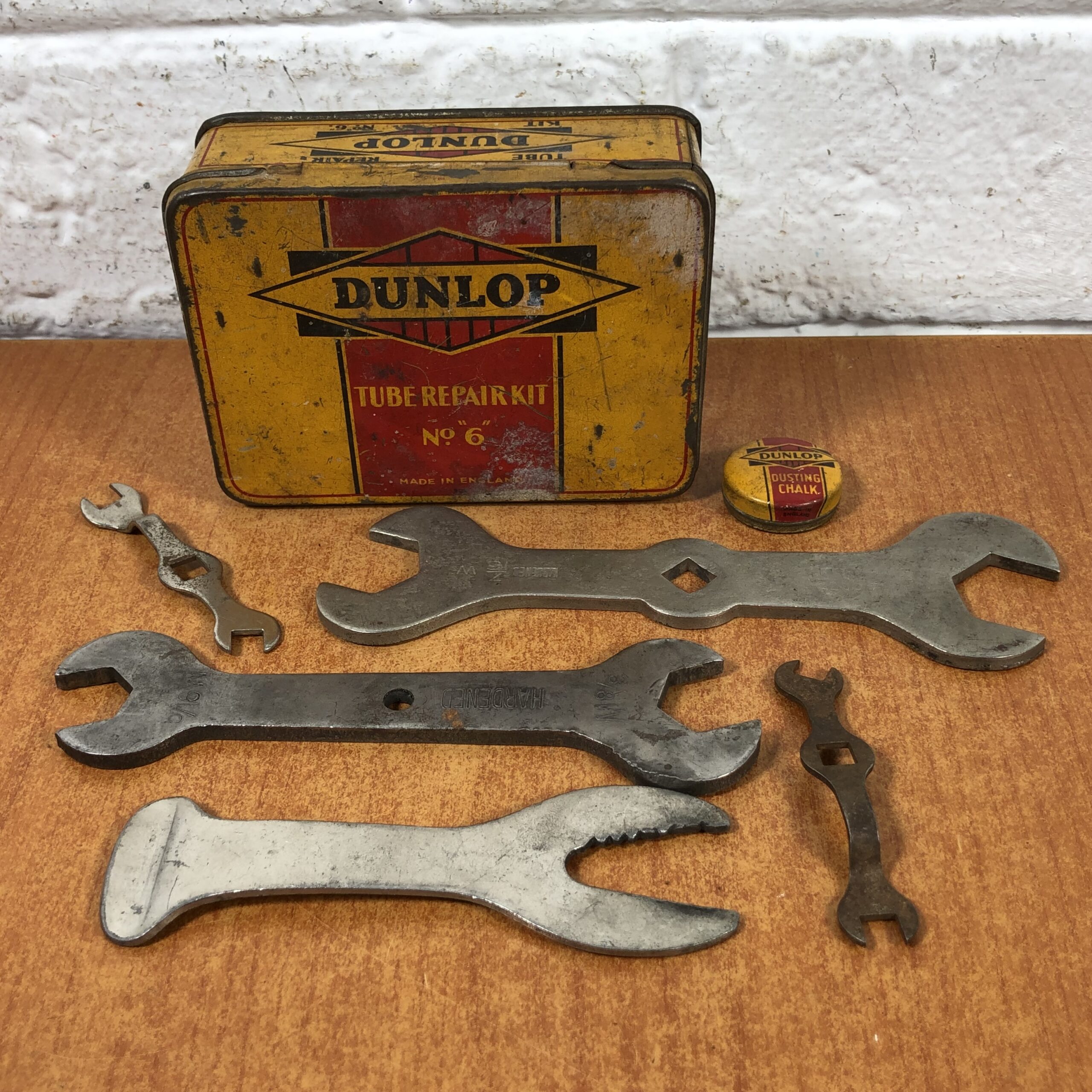 Vintage Dunlop Tyres Repair Kit Tins & Bicycle Spanners