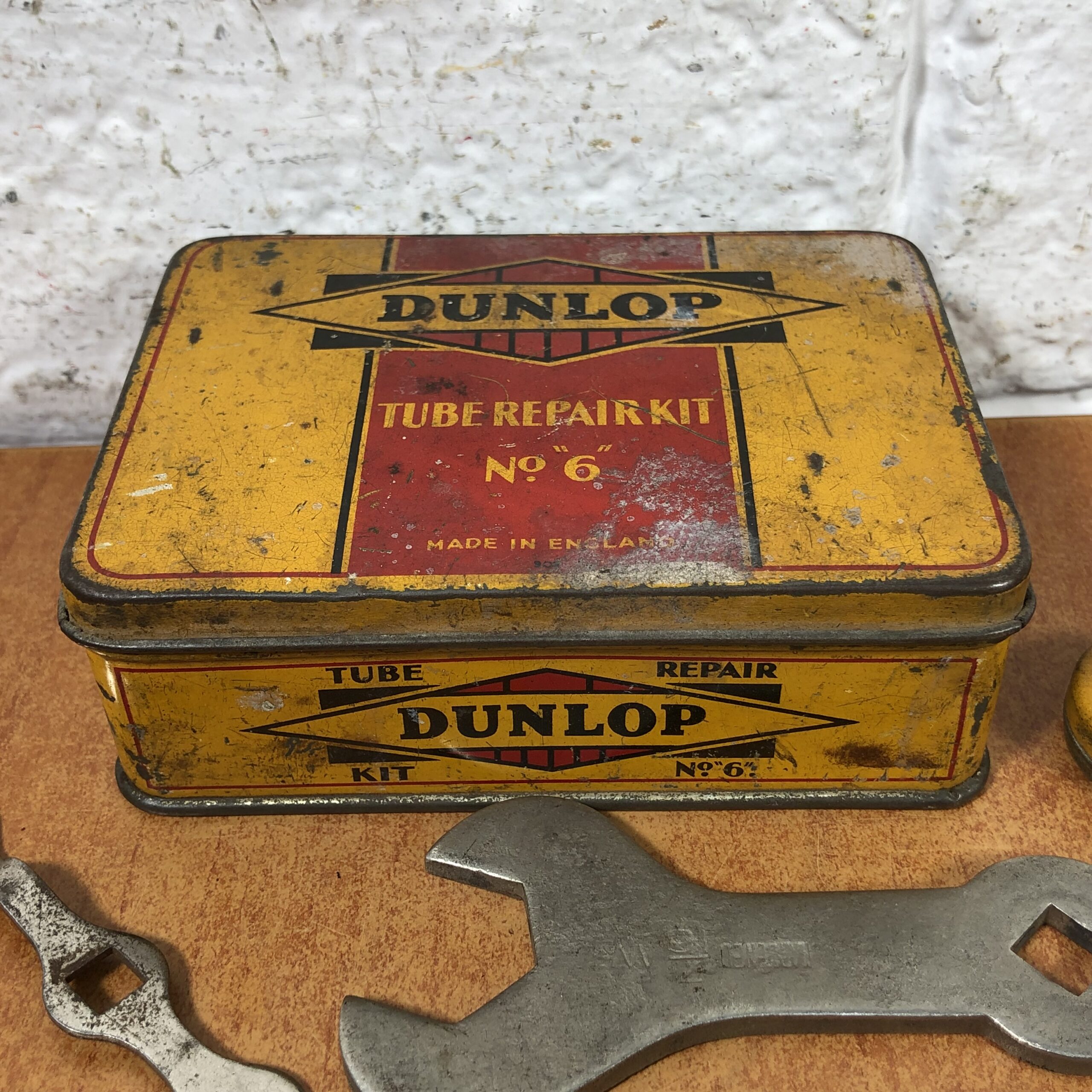 Vintage Dunlop Tyres Repair Kit Tins & Bicycle Spanners - Image 3