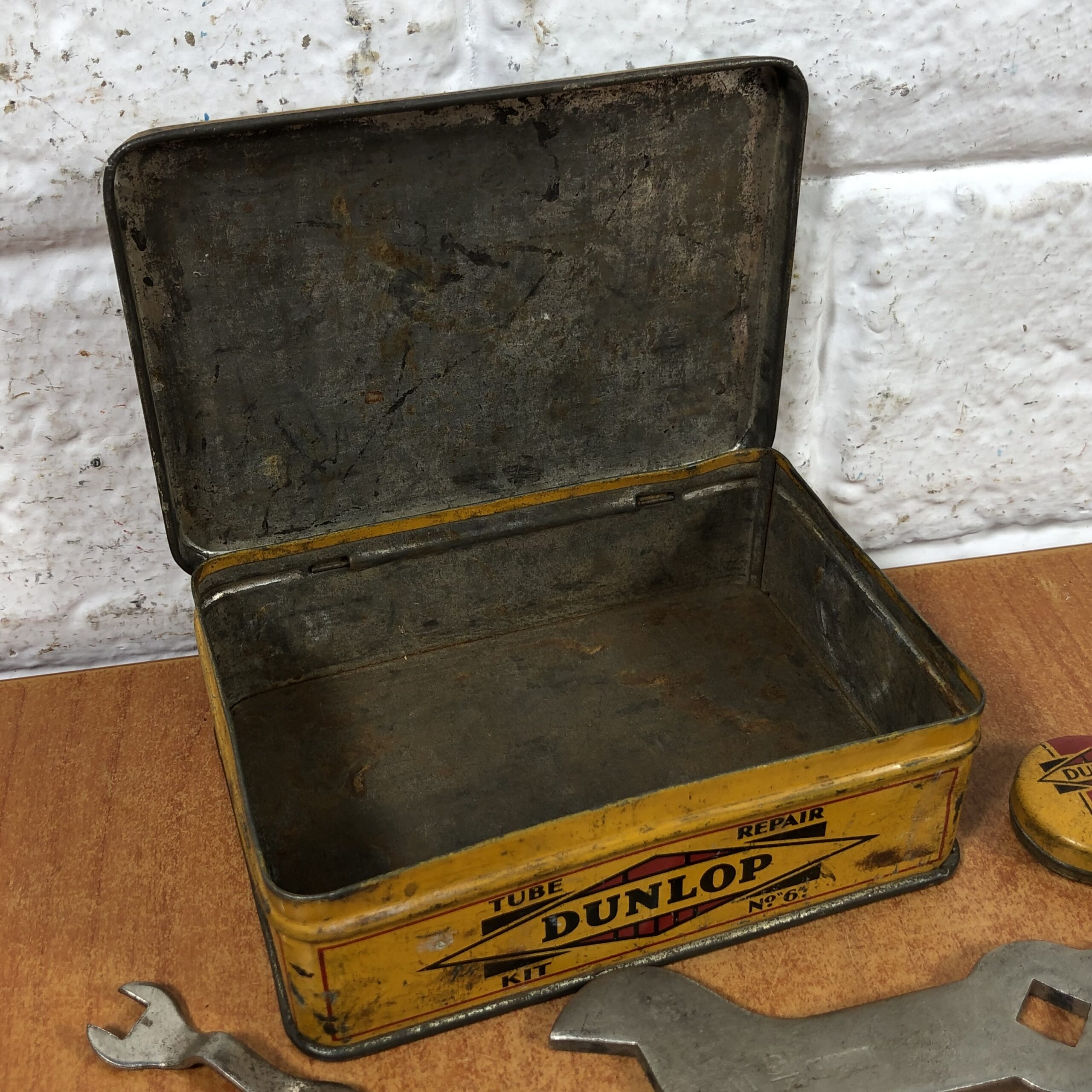 Vintage Dunlop Tyres Repair Kit Tins & Bicycle Spanners - Image 4