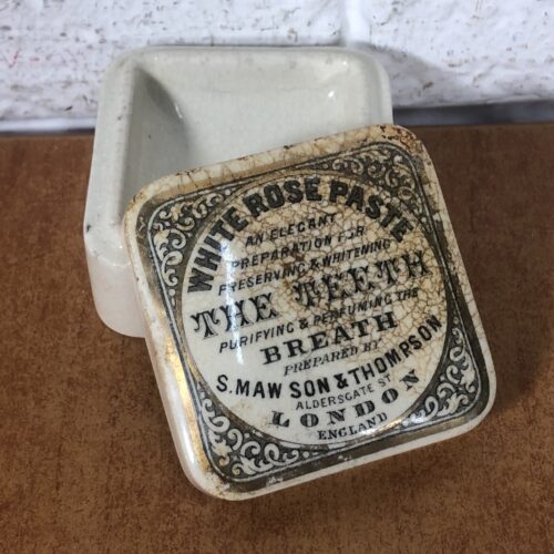 Antique Ceramic White Rose Toothpaste Pot