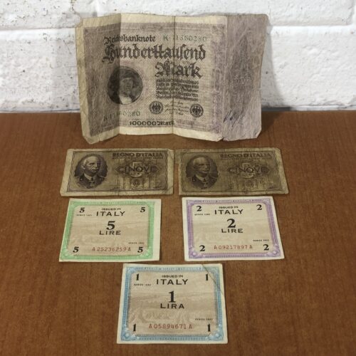 Vintage German 'Reichsbanknote' & 1940s Italian Lira Bank Notes (Allied Military Currency)