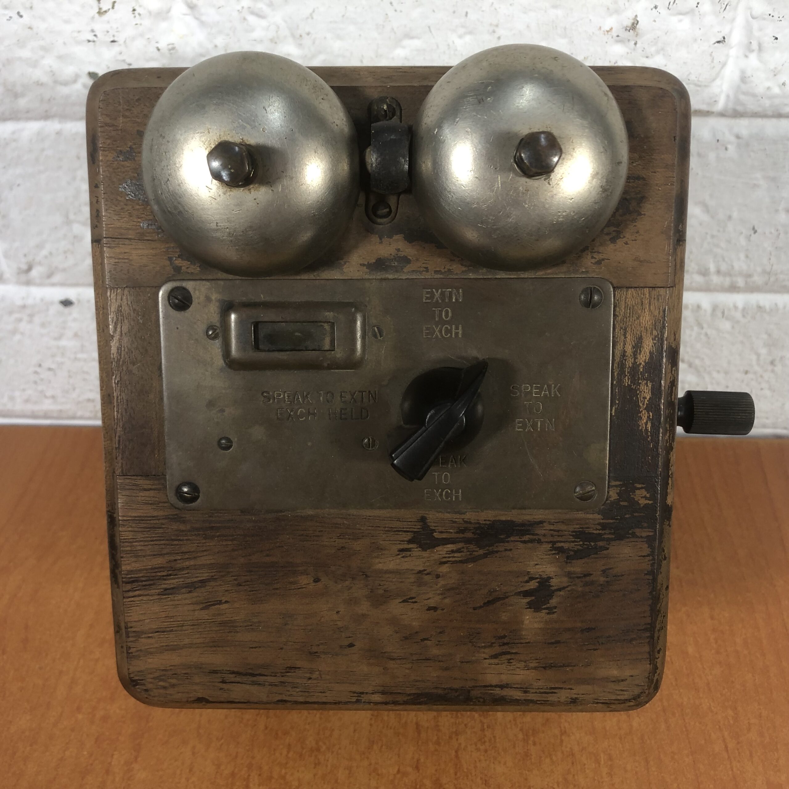 Vintage Wall-Mounted Wood and Brass Telephone