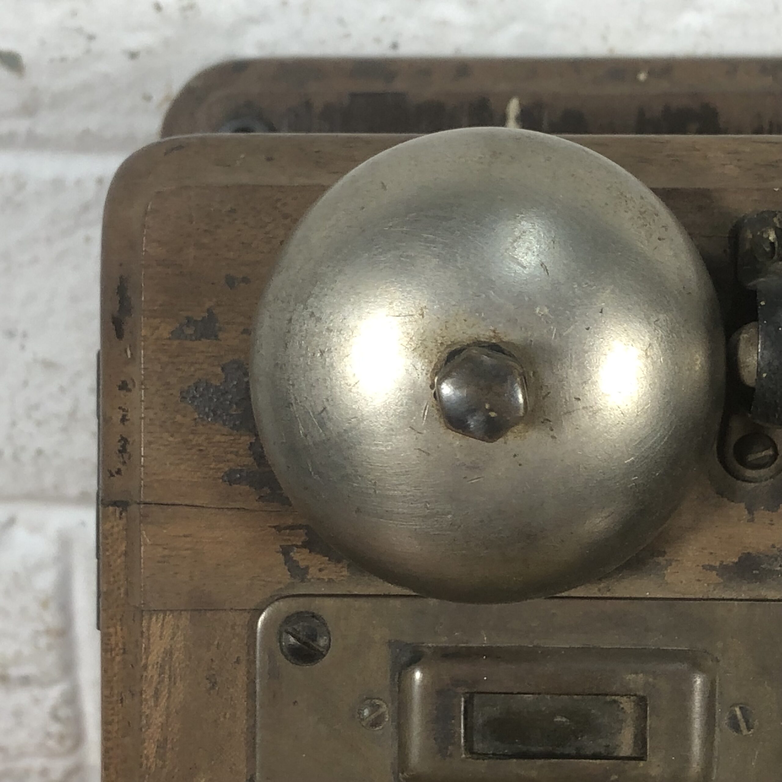 Vintage Wall-Mounted Wood and Brass Telephone - Image 2