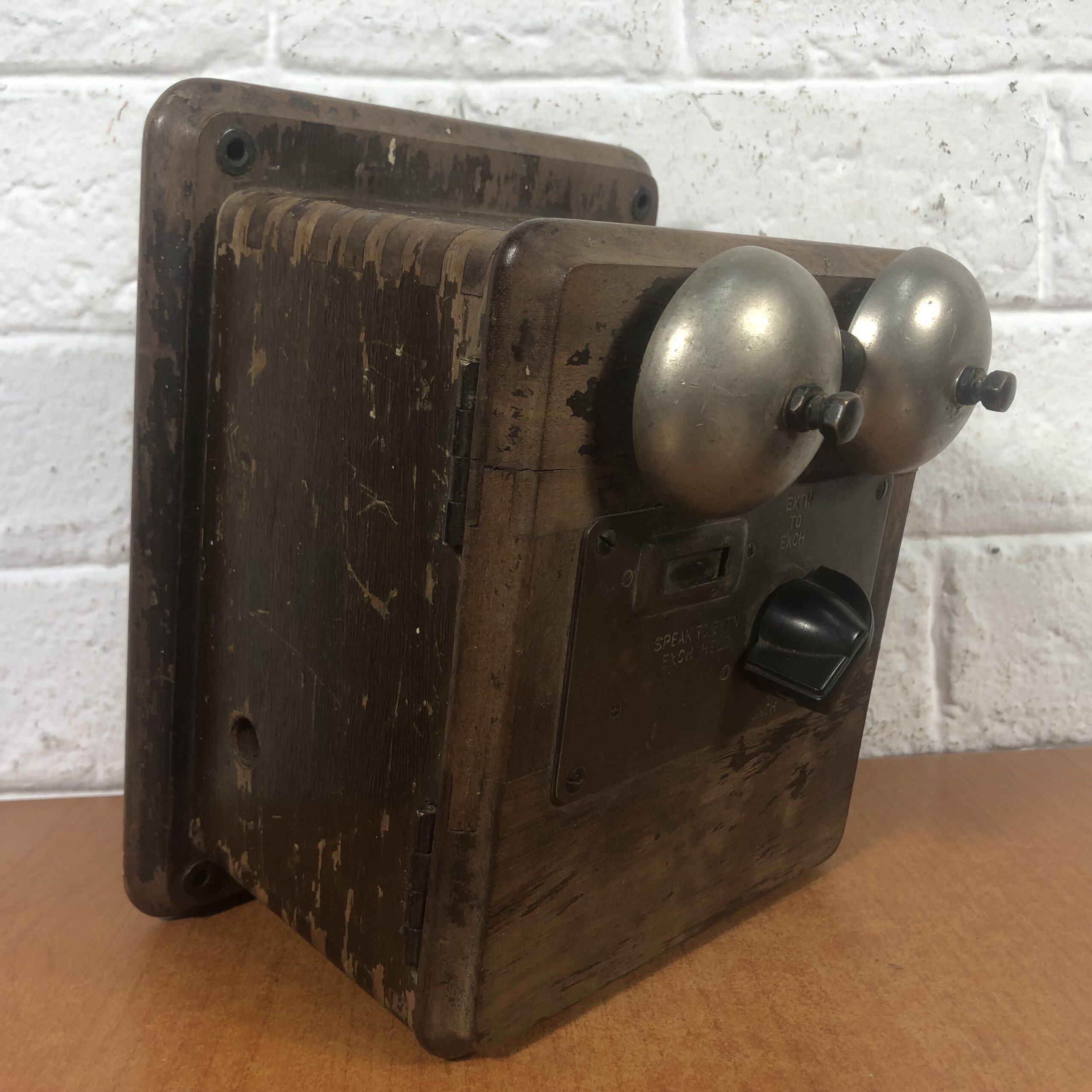 Vintage Wall-Mounted Wood and Brass Telephone - Image 7