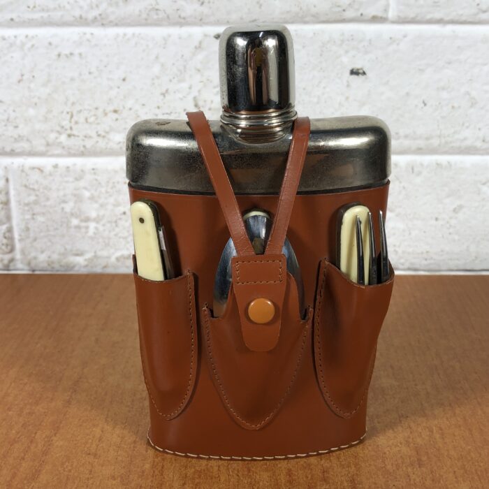 Vintage Hip Flask & Cutlery Set in Leather Case - Image 9