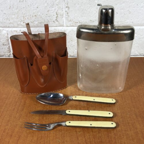 Vintage Hip Flask & Cutlery Set in Leather Case