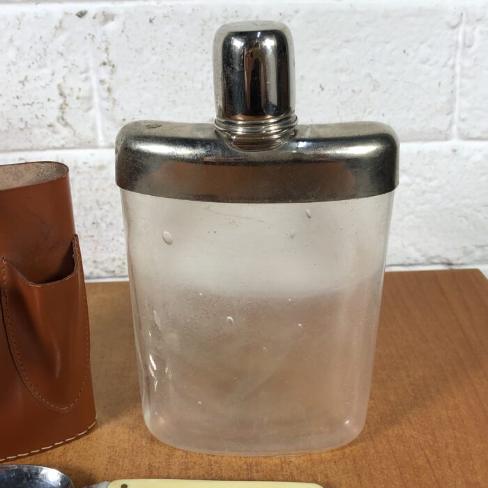 Vintage Hip Flask & Cutlery Set in Leather Case - Image 2