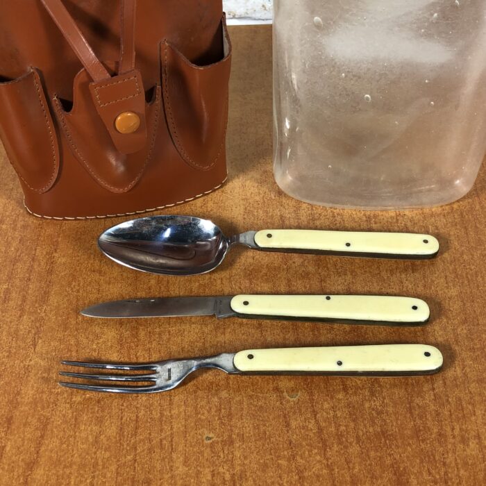 Vintage Hip Flask & Cutlery Set in Leather Case - Image 4