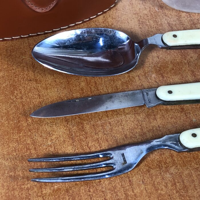 Vintage Hip Flask & Cutlery Set in Leather Case - Image 5