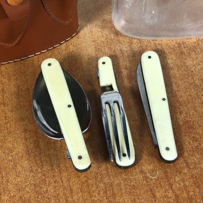 Vintage Hip Flask & Cutlery Set in Leather Case - Image 7