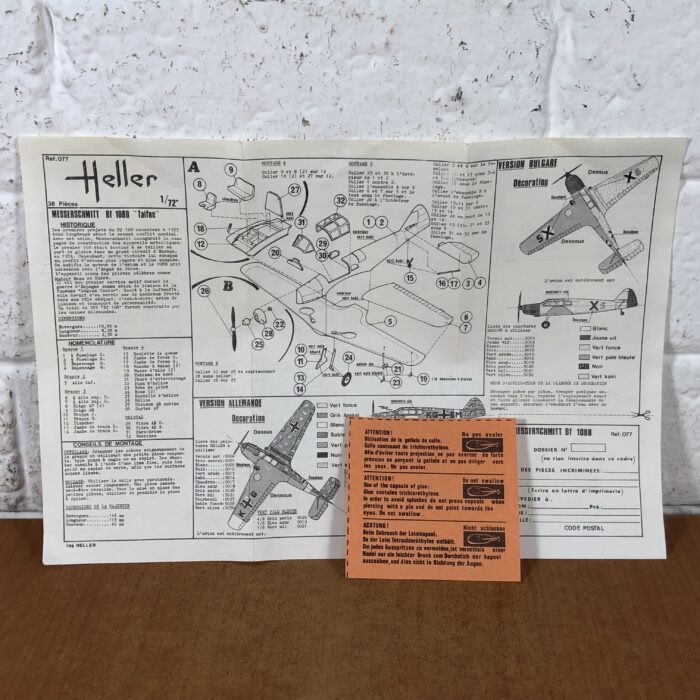 Vintage Messerschmitt Bf 108 Taifun Airplane Heller Model Kit (1:72) ~ Made in France - Image 8