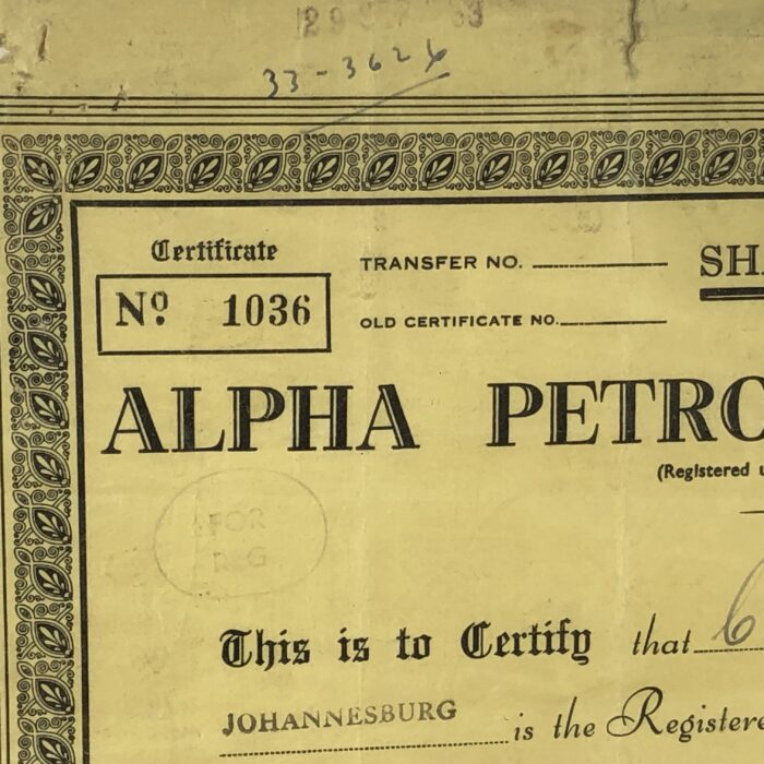 Framed Vintage 1940s Alpha Petrol Company Limited Share Certifcate - Image 3