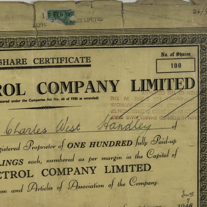 Framed Vintage 1940s Alpha Petrol Company Limited Share Certifcate - Image 4