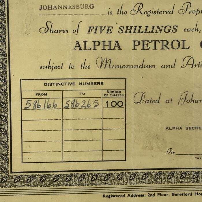 Framed Vintage 1940s Alpha Petrol Company Limited Share Certifcate - Image 5